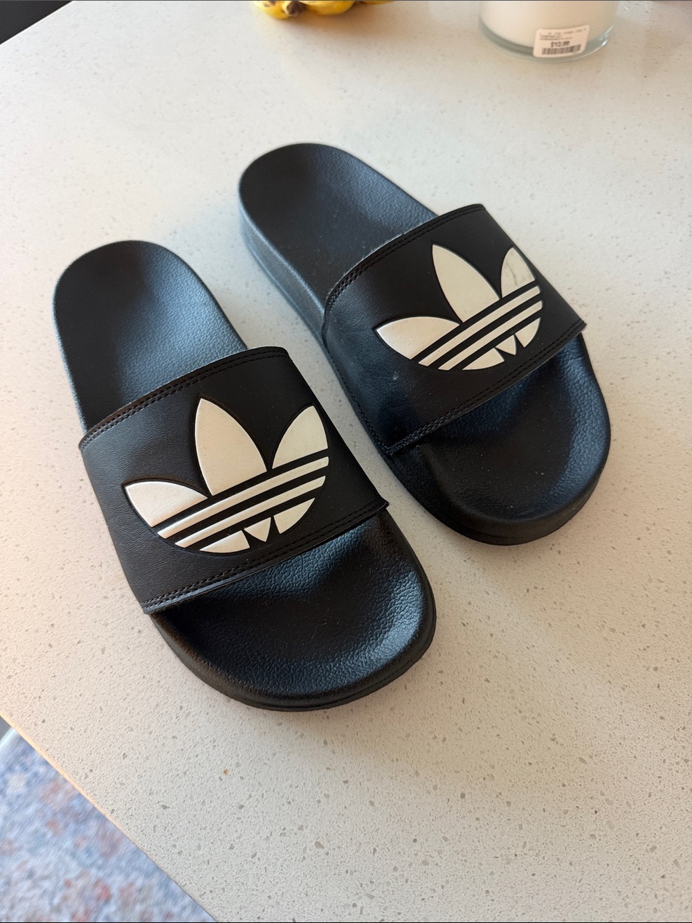 adidas Black Slides with White Trefoil Logo